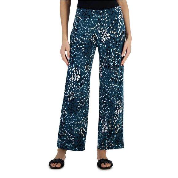 JM Collection Elastic Waist Variation Spots Printed Pull-on Pants Teal Small - Picture 4 of 4